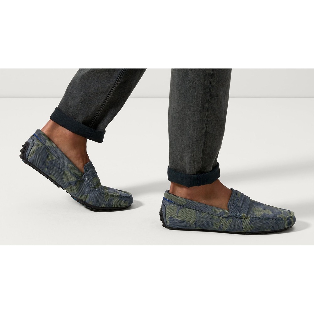 Rothy's The Driver Loafer Forest Camo Textile Casual Shoes Mens 9.5 Blue Green